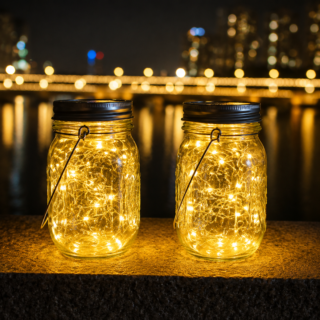 2 Pack Solar Mason Jar Lights with 20 LED Fairy String Lights & Hangers