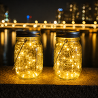 2 Pack Solar Mason Jar Lights with 20 LED Fairy String Lights & Hangers