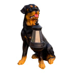 Resin Dog Statue with Solar Lantern, Outdoor Garden Decor Light