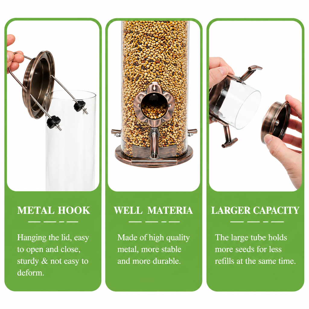 Stainless Steel Tube Bird Feeder for Wild Birds, Squirrel-Resistant