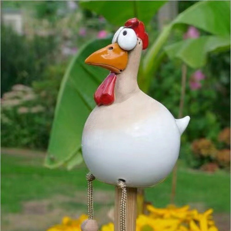 Hand Painted Resin Garden Hen Decor with Dangling Legs, Outdoor Chicken Statue