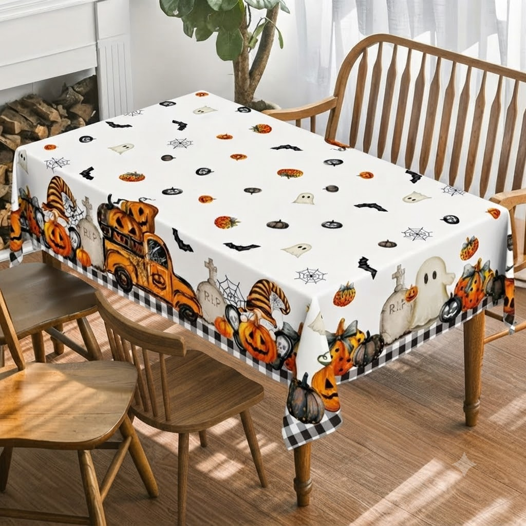 Halloween Tablecloth, Polyester Table Cover for Dining Table Decor