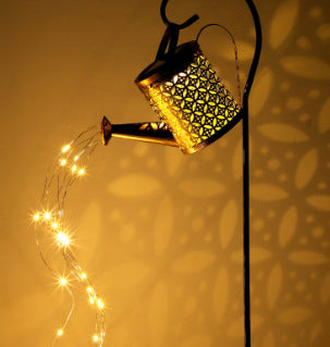 Solar Watering Can Garden Light with Waterfall LED for Outdoor Decor