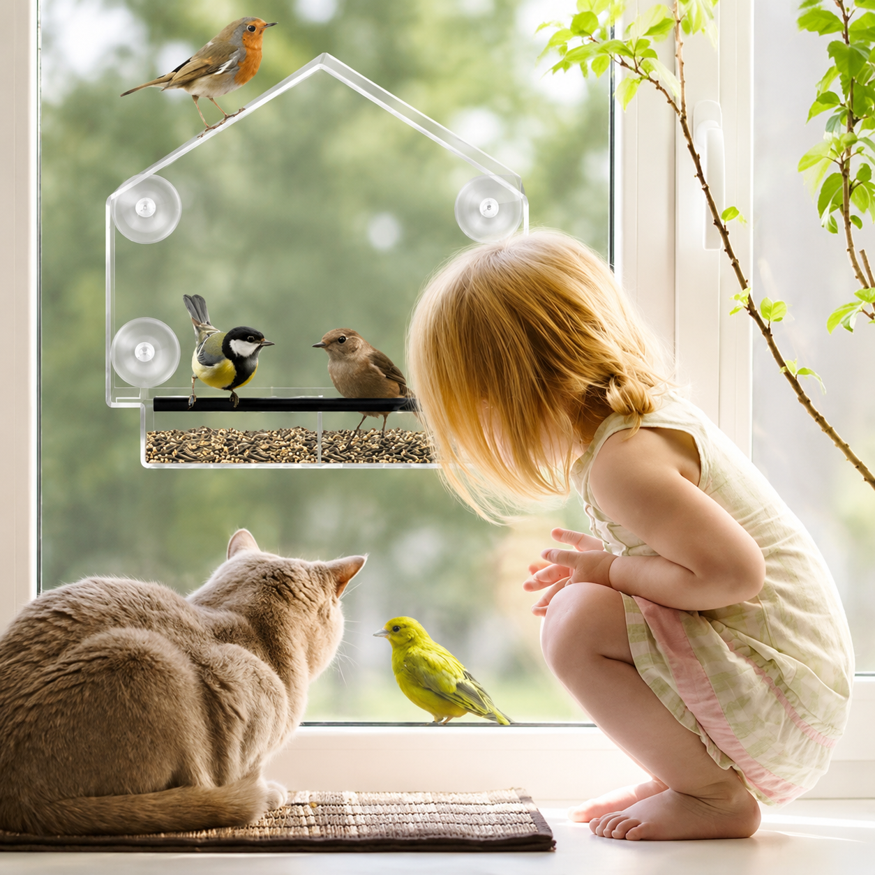 Clear View Window Bird Feeder for Bird Watching with Suction Cups