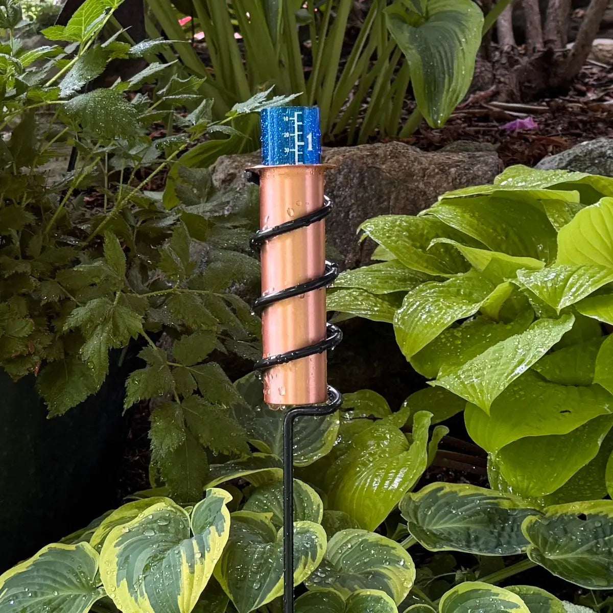 Solid Copper Rain Gauge with Garden Stake