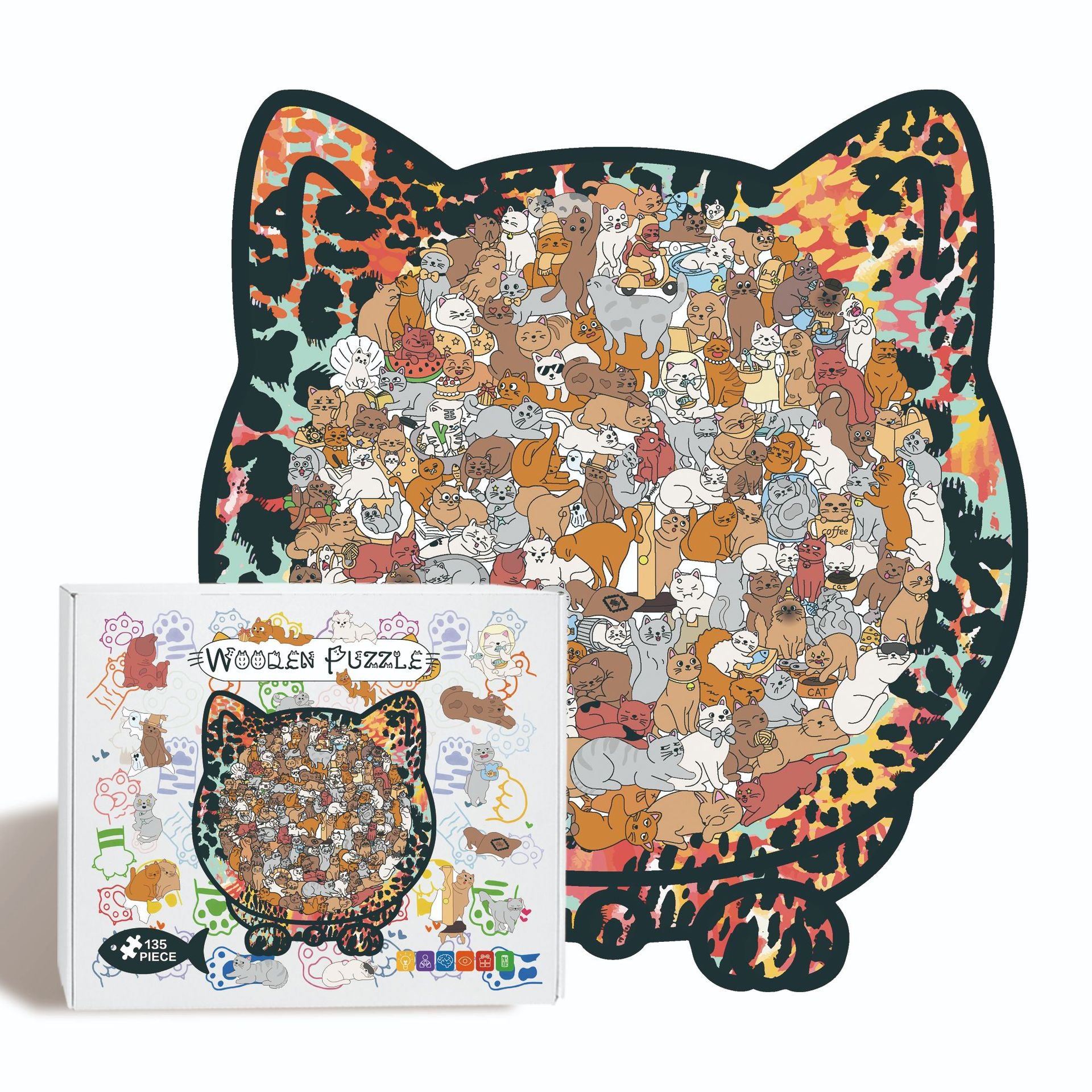 Morandi Colored Cat Shaped Wooden Jigsaw Puzzle