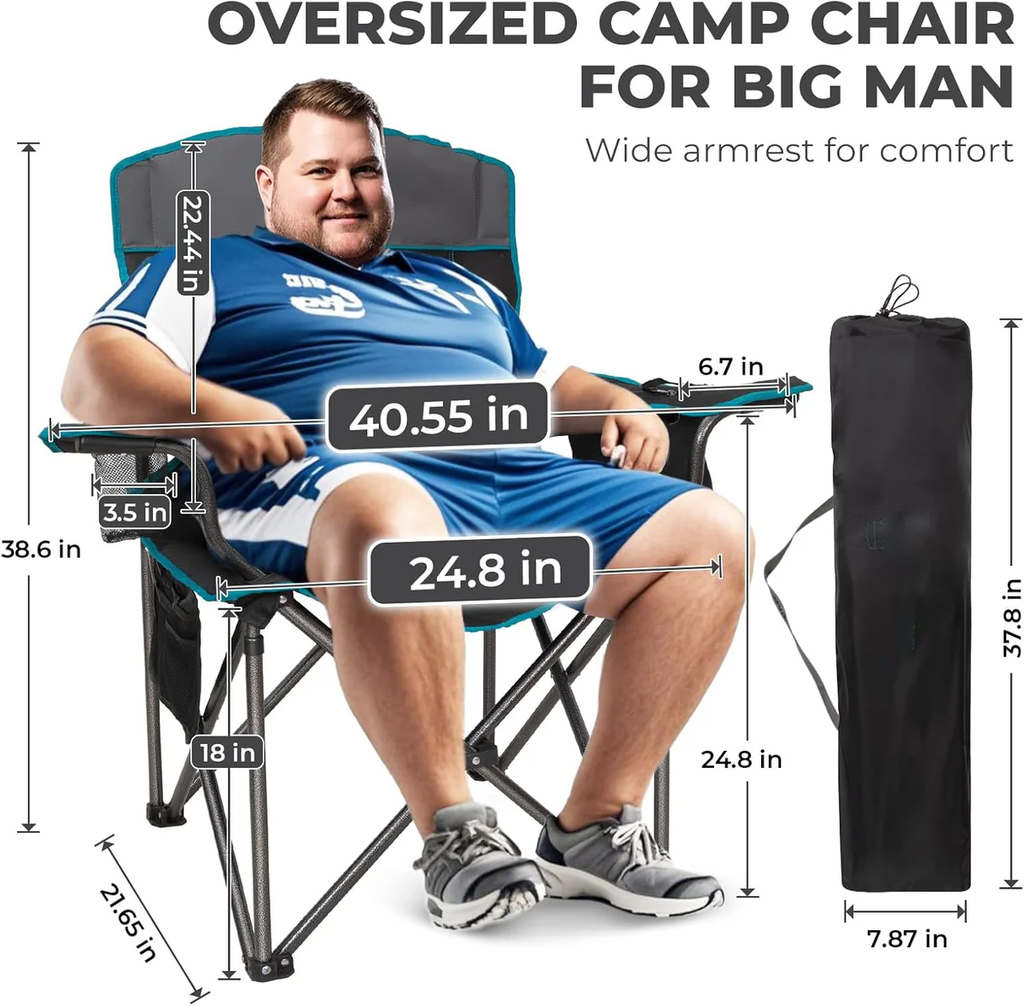 Oversized Outdoor Camping Chair – Heavy Duty 550lb Capacity with Lumbar Support