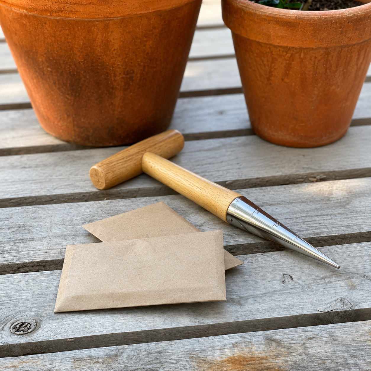Garden Seed Dibber (Dibble) - Wood and Stainless Seed Planter