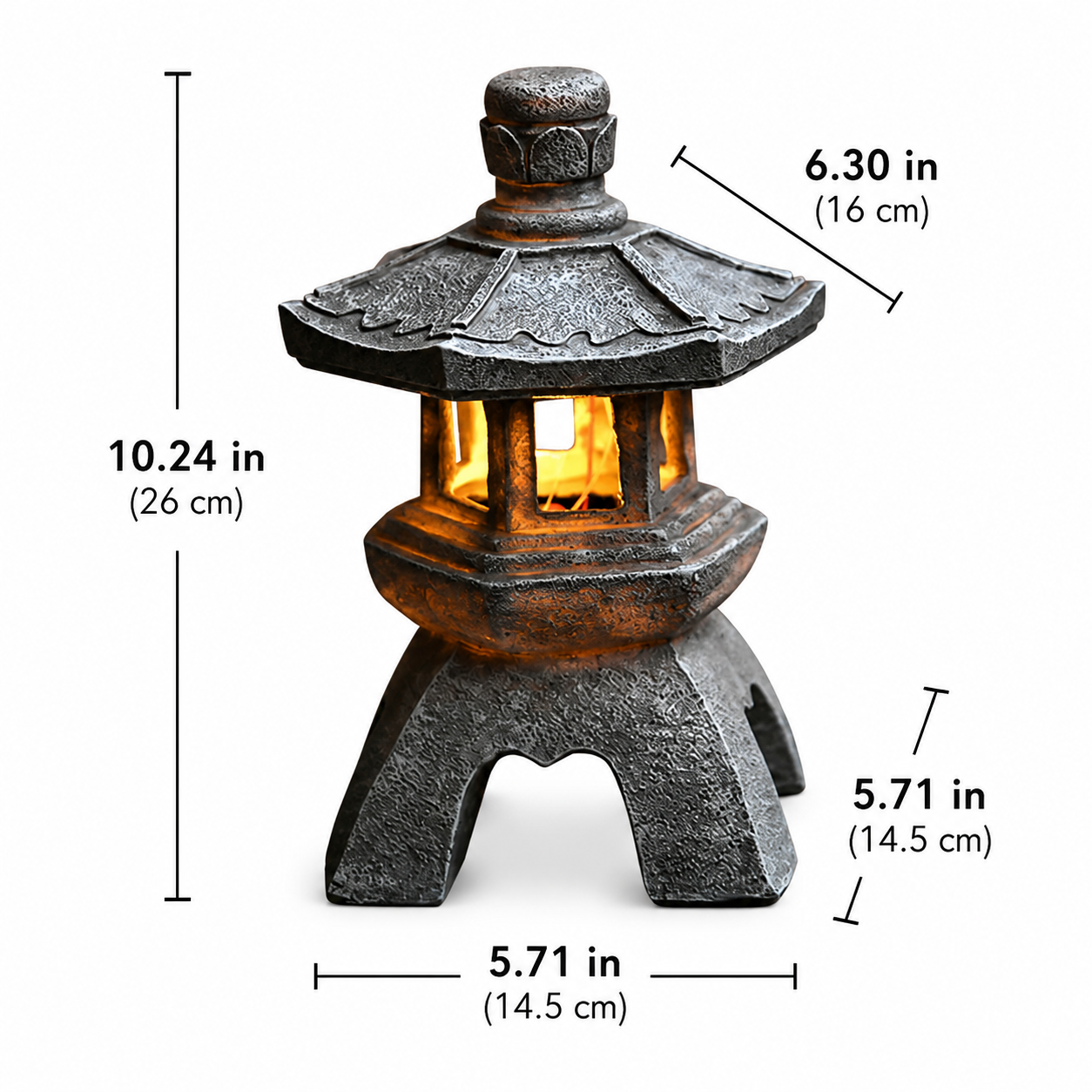 Solar Pagoda Lantern, Stone Resin Solar Garden Light for Outdoor Decor