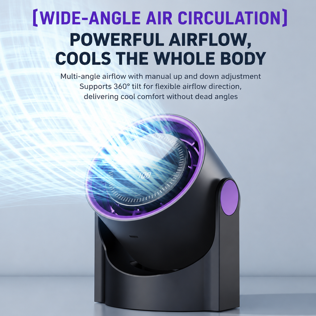 Portable USB Desk Fan with Adjustable Airflow and Oscillation