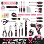 157 Pcs Household Tool Kit with 20V Cordless Lithium-ion Drill Driver