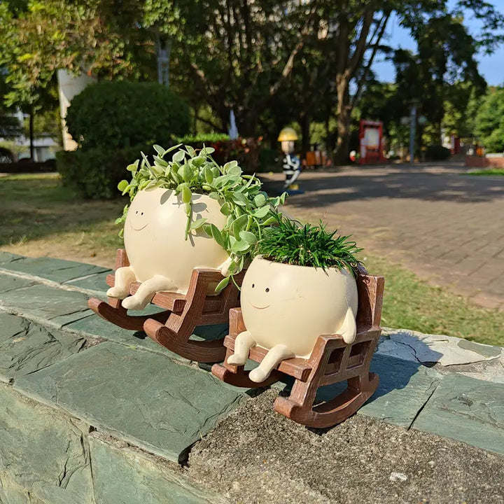 Smiley Face Hanging Planter Pot Rocking Chair Planter