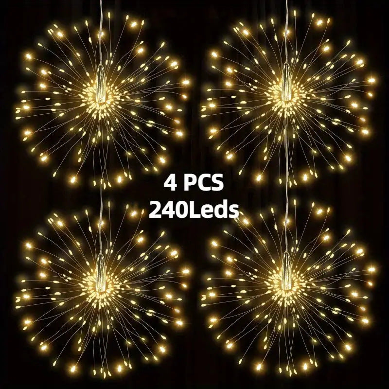 Solar Firework Lights Outdoor, Set of 4 Solar Garden Lights with 240 LEDs and Remote