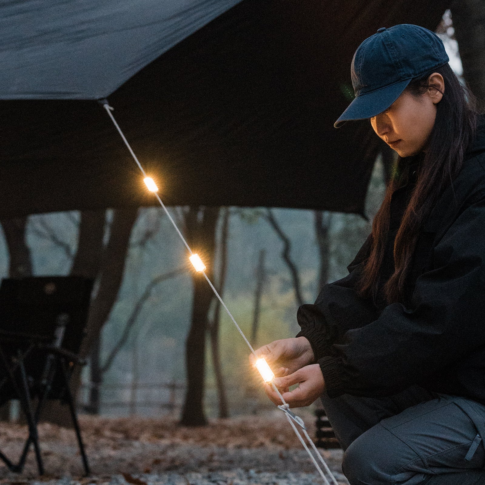 8-Piece USB-C Rechargeable Camping Rope Light Set with Stepless Dimming