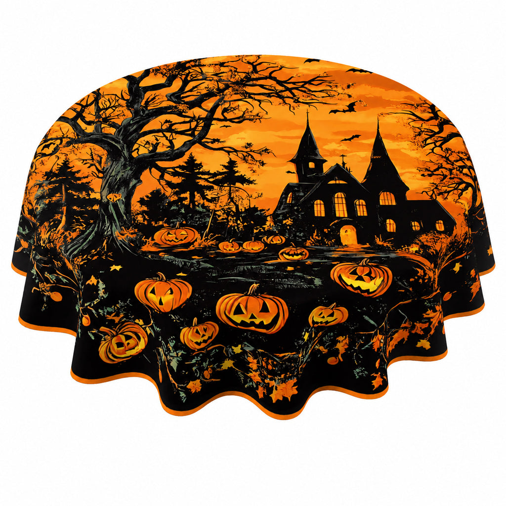 Halloween Tablecloth, Round Polyester Table Cover for Party Decor