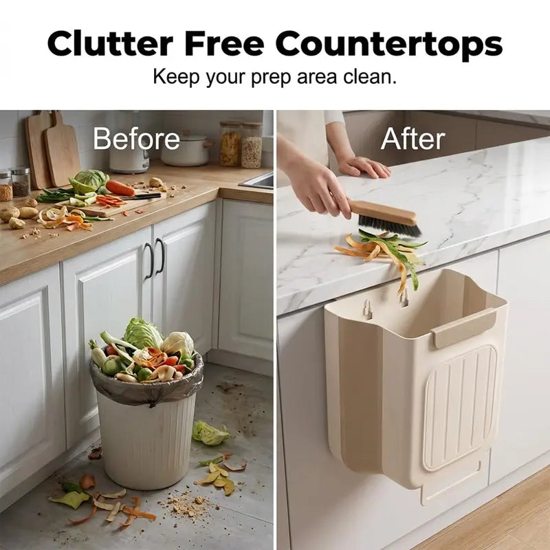 Foldable Hanging Kitchen Trash Can for Cabinet Doors