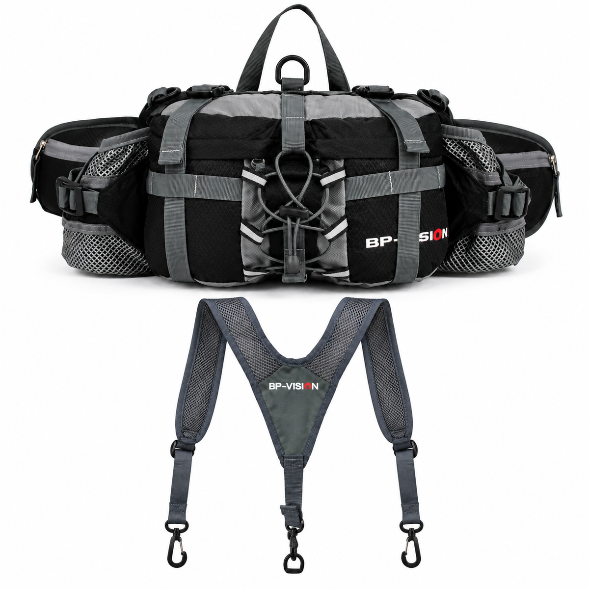 Hiking Waist Pack with Water Bottle Holders, Multi-Pocket Outdoor Waist Bag