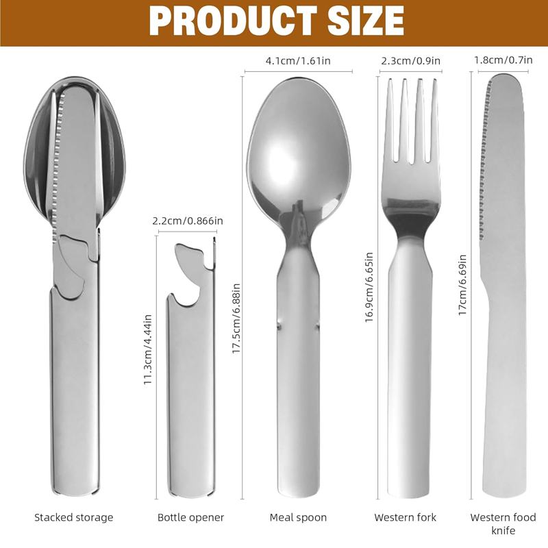 4-in-1 Foldable Camping Cutlery Set Made of Stainless Steel