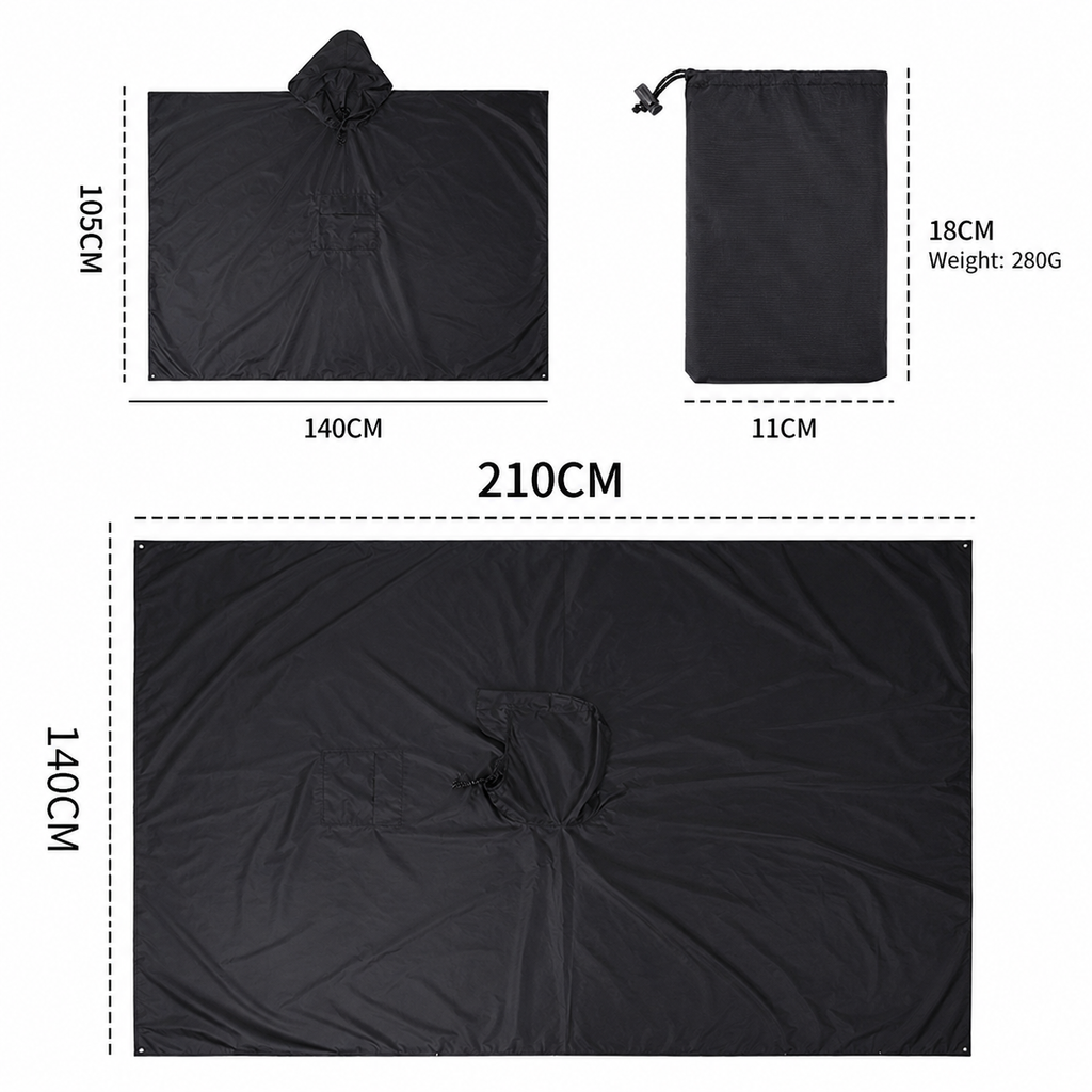 3 in 1 Waterproof Rain Poncho for Camping Hiking Backpacking