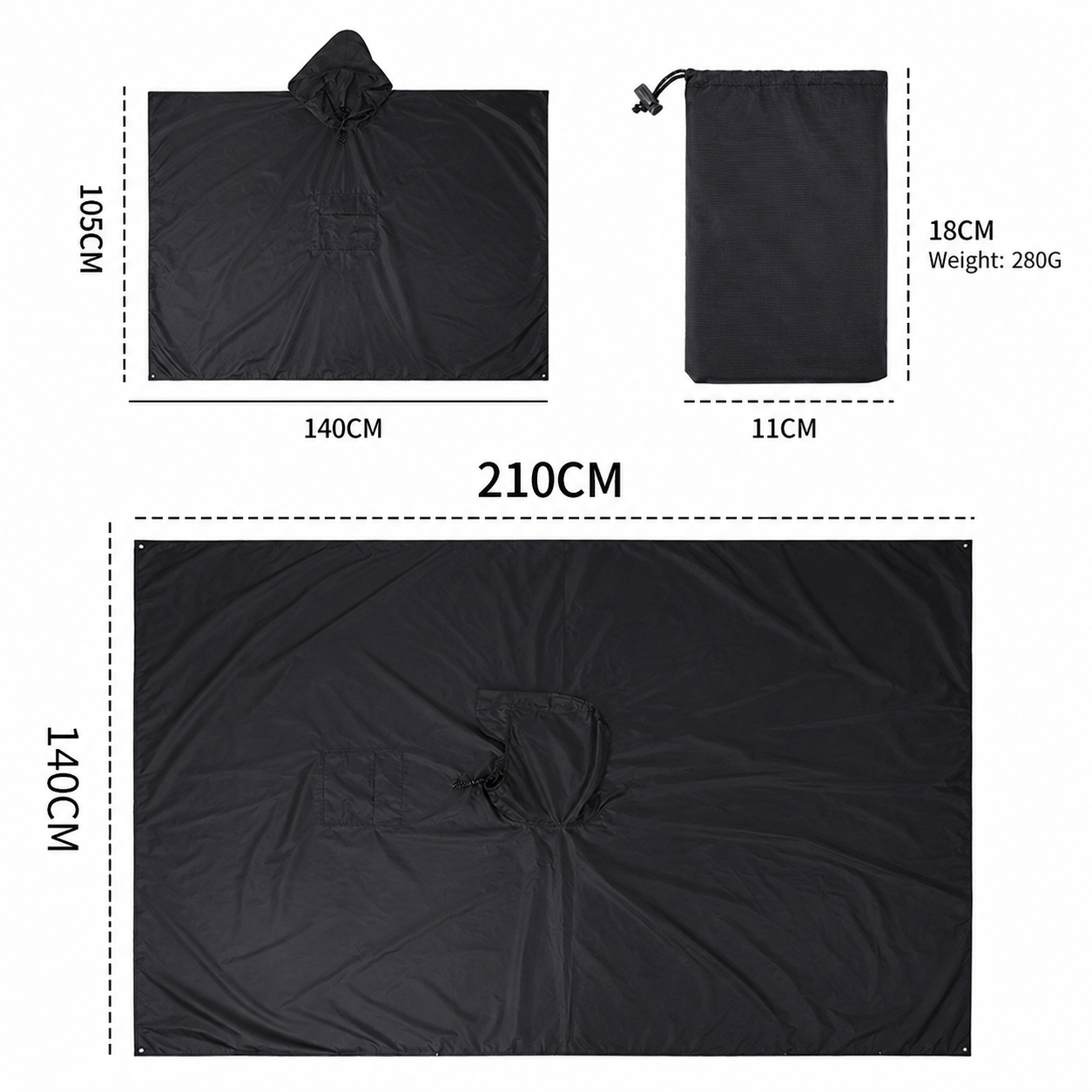 3 in 1 Waterproof Rain Poncho for Camping Hiking Backpacking