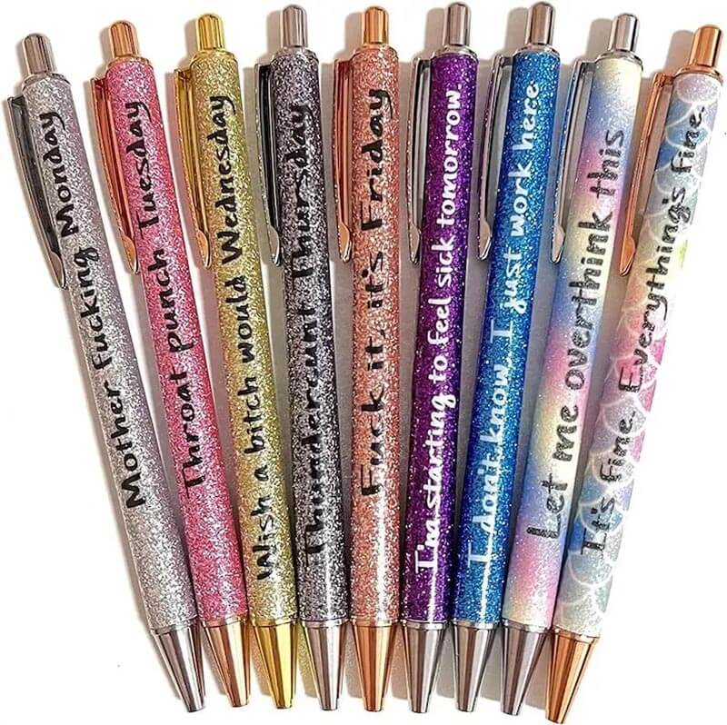 Funny Sarcastic Glitter Pens – 7 or 9 Pack Ballpoint Pen Set