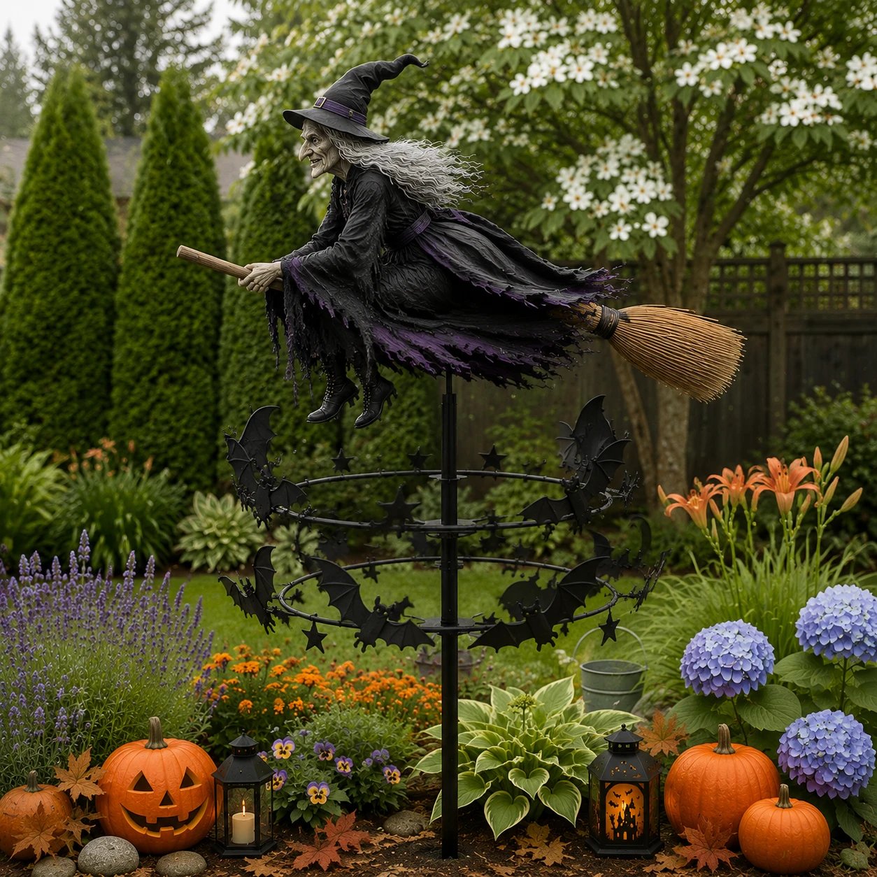 Halloween Witch Wind Spinner Outdoor Metal Garden Decor