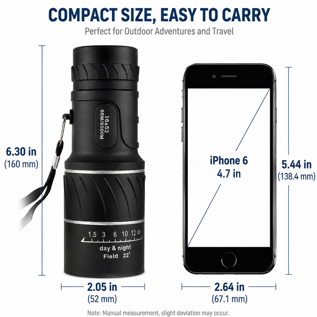 16x52 Compact Monocular Telescope with Zoom for Wildlife Viewing & Outdoor Travel