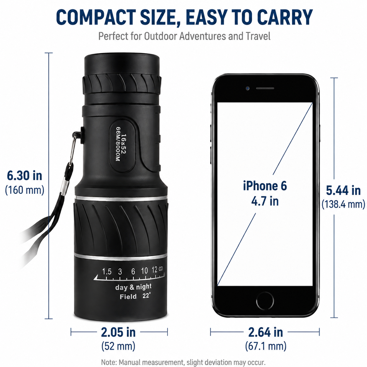 16x52 Compact Monocular Telescope with Zoom for Wildlife Viewing & Outdoor Travel