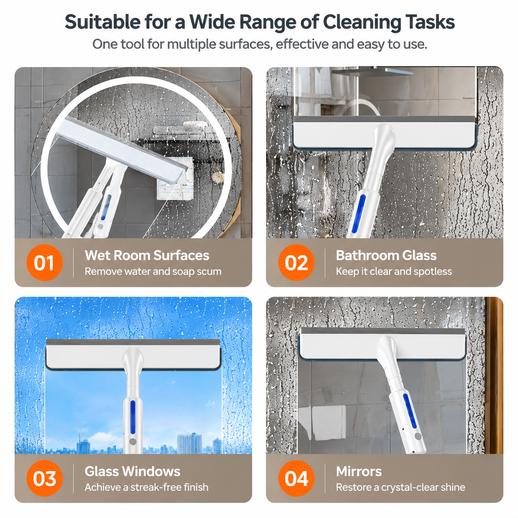 Window Squeegee with Spray & Extendable Handle for Glass Cleaning