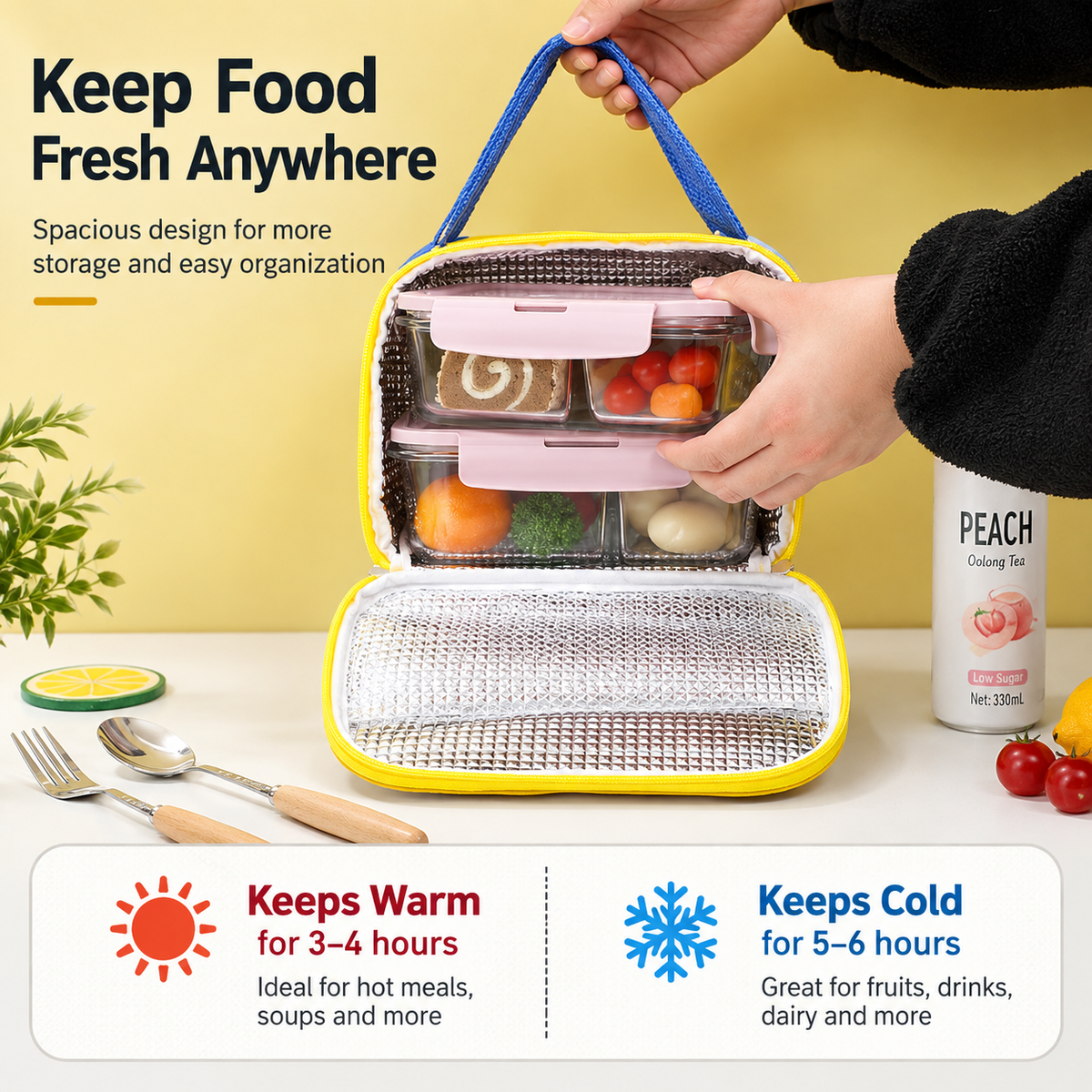 Kids Insulated Lunch Bag with Cartoon Design for School & Picnics