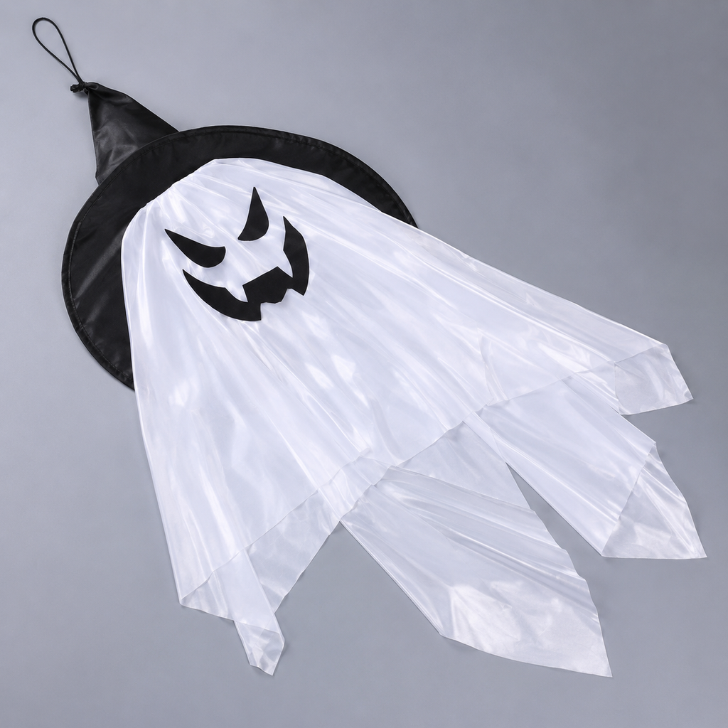 2-Pack Light Up Hanging Ghost Decorations with Witch Hats for Porch & Yard