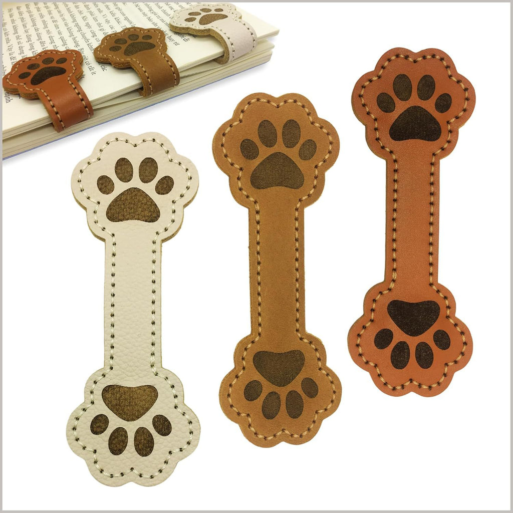 3 Pack Leather Magnetic Bookmark Clips Cat and Dog Paw Design
