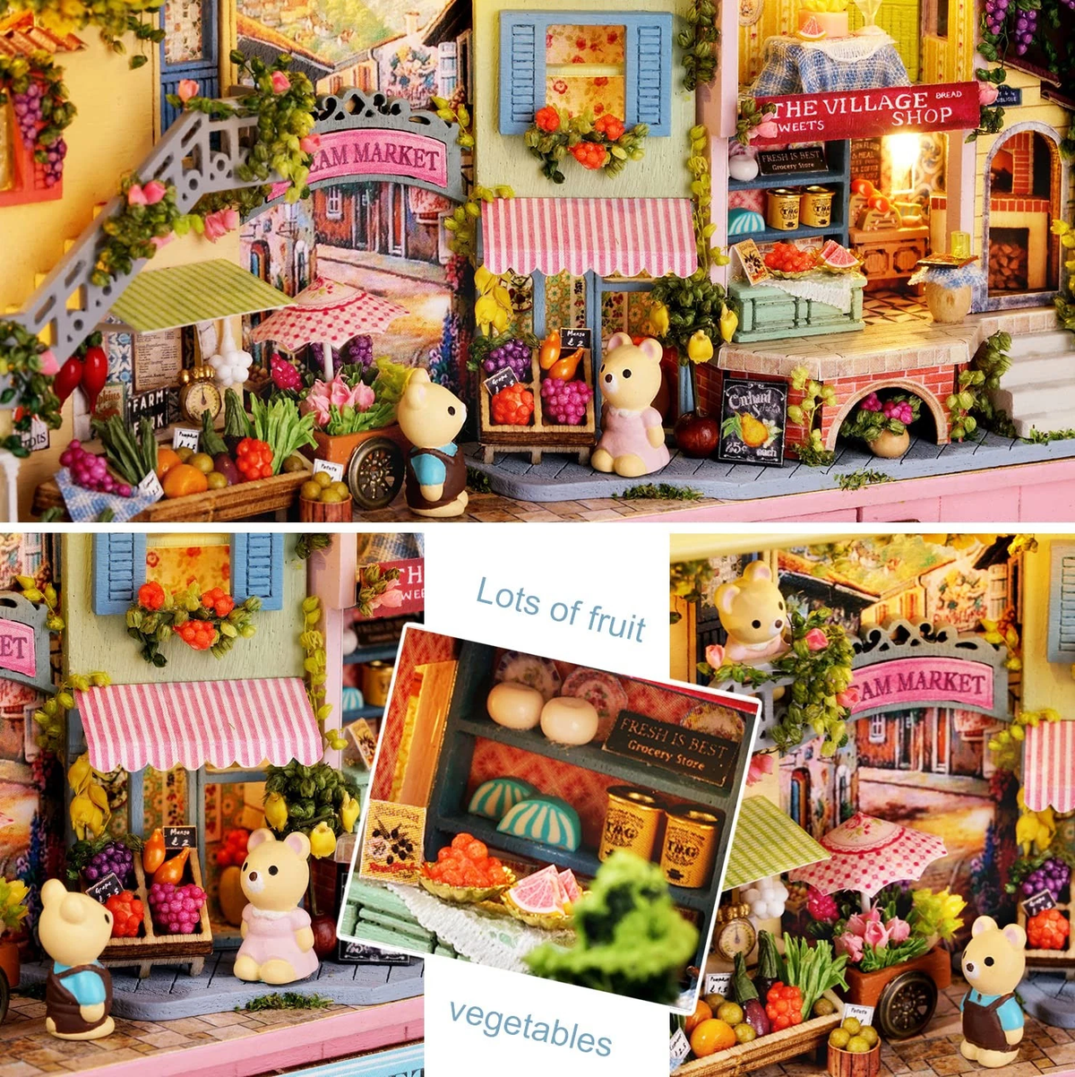 DIY Miniature Market House Kit with Furniture & LED Light