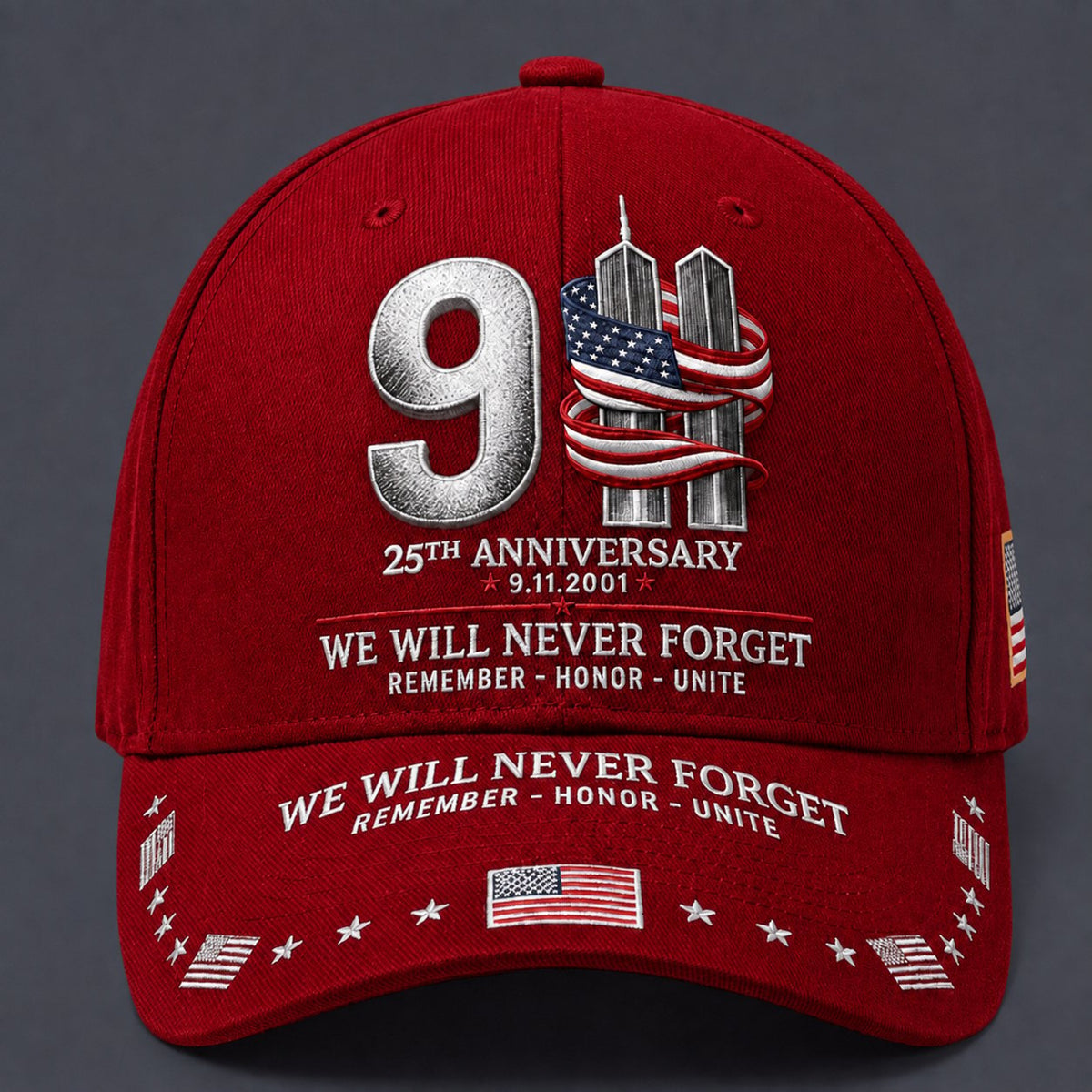 9/11 25th Anniversary We Will Never Forget Memorial Baseball Cap