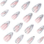 Silver 3D French Long Teardrop Press-On Nails, 24 Pcs + Glue