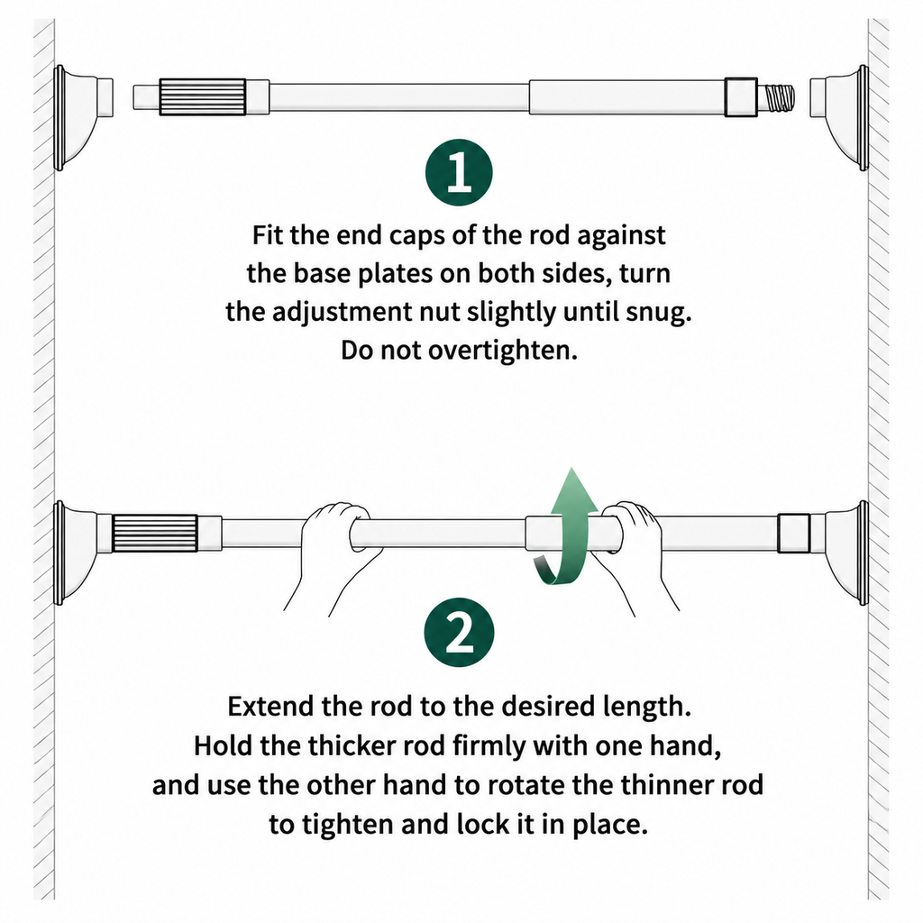 32mm Stainless Steel Tension Rod, Adjustable No Drill Rod for Closet, Curtain & Bathroom