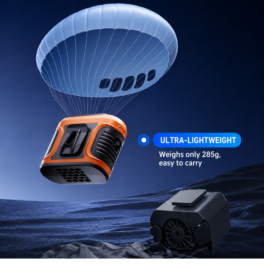 6000mAh Dual Air Outlet Handheld Fan with LED Light & USB-C Charging