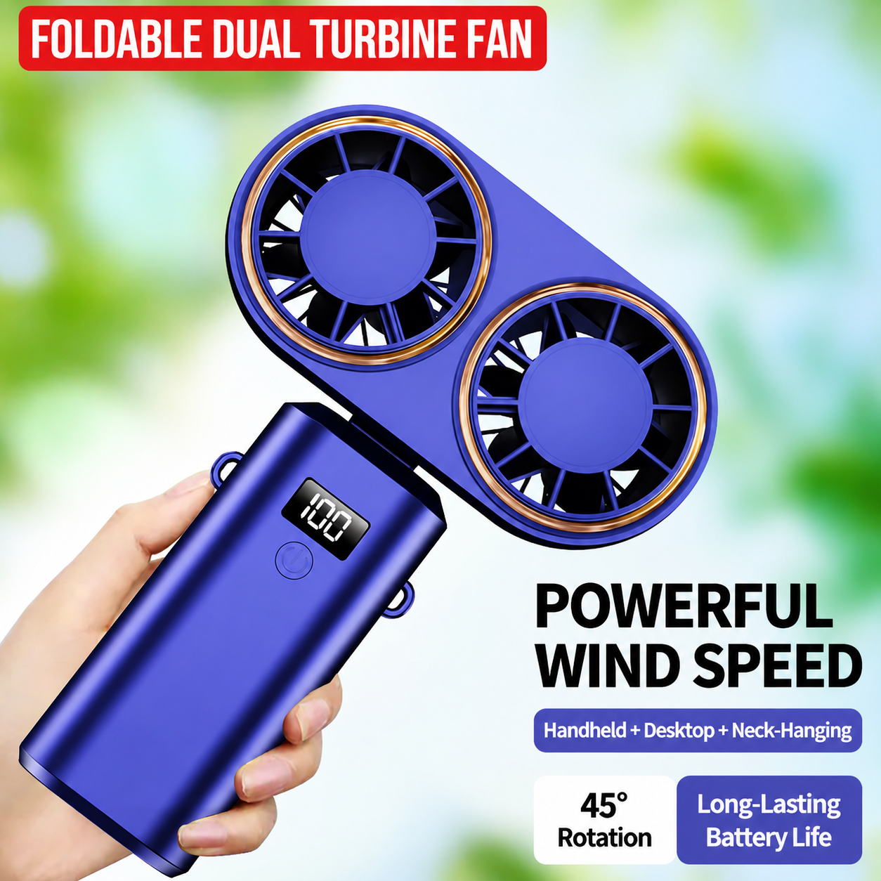 Portable Double-Cooler Handheld Fan with 5 Speeds for Travel Use