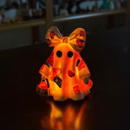 Patchwork Ghost Halloween Decoration, Resin Figurine Tabletop Decor