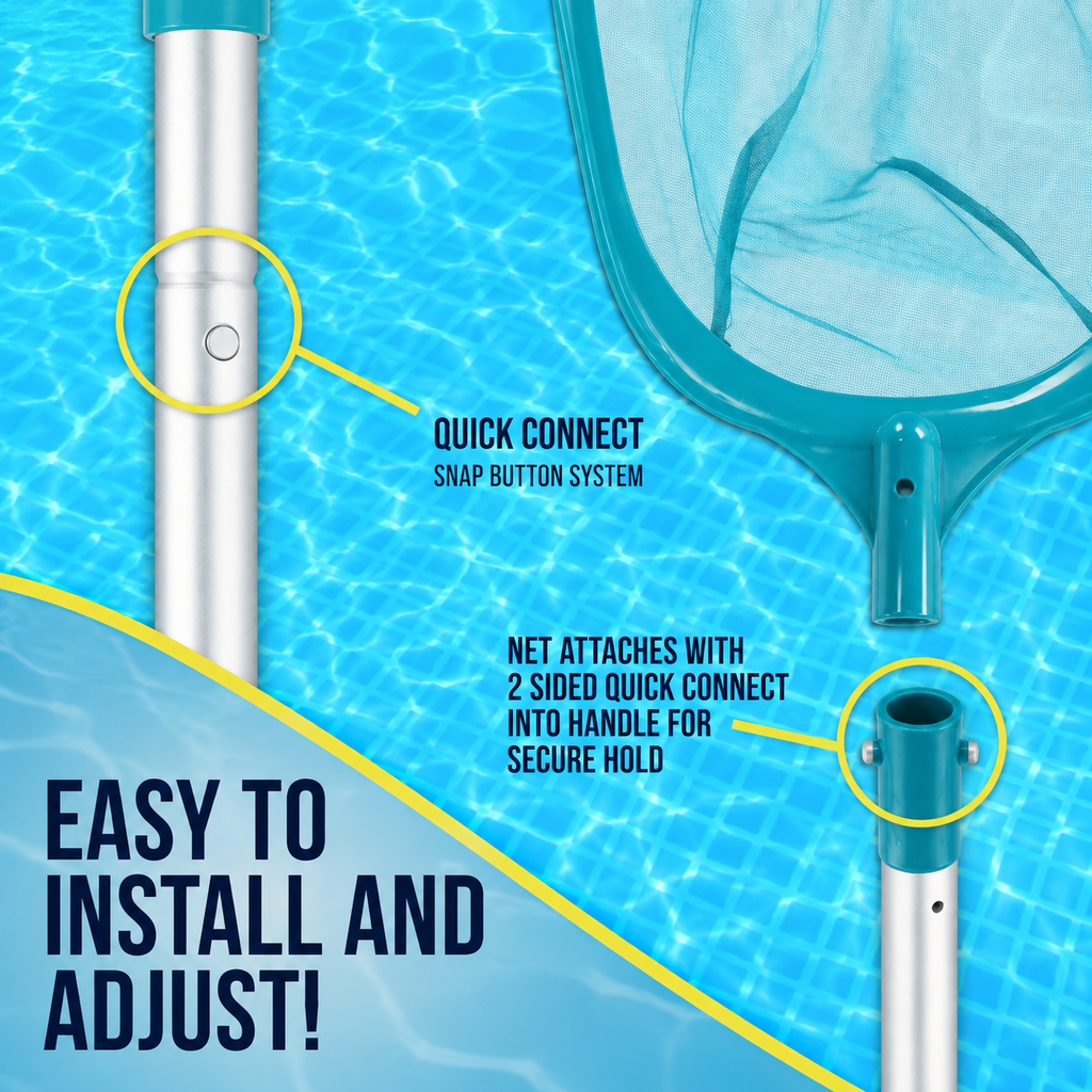 Pool Skimmer Net with Pole – Fine Mesh Leaf & Debris Scoop