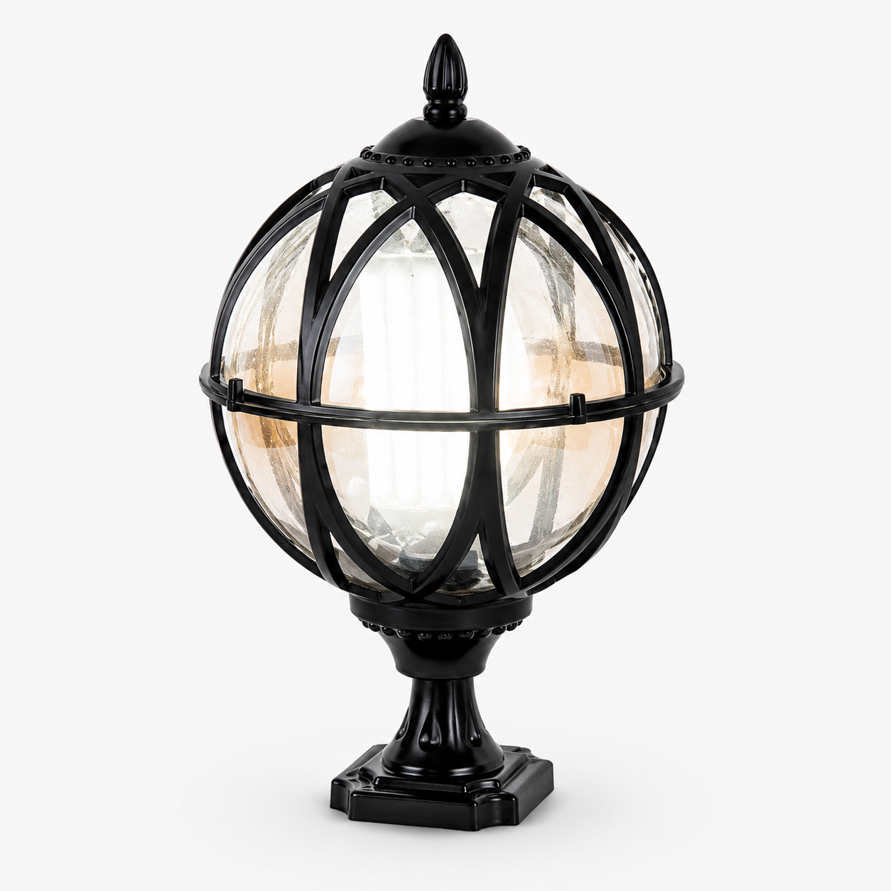 Outdoor Globe Pillar Light, Retro Glass Globe Post Lamp for Garden and Pathway