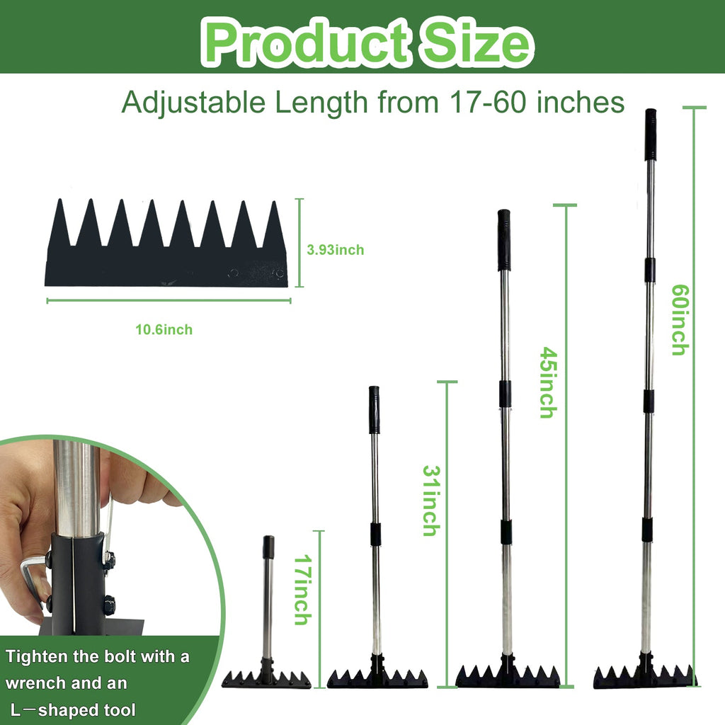 60 Inch Heavy Duty Garden Weed Puller Weeding Rake Tool