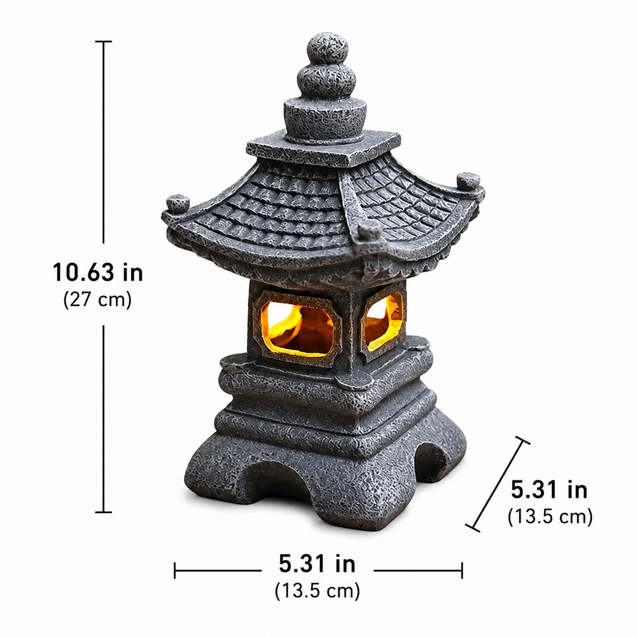 Solar Pagoda Lantern, Stone Resin Solar Garden Light for Outdoor Decor