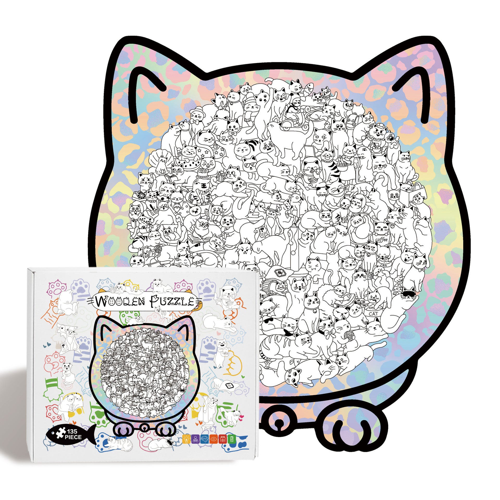 Morandi Colored Cat Shaped Wooden Jigsaw Puzzle