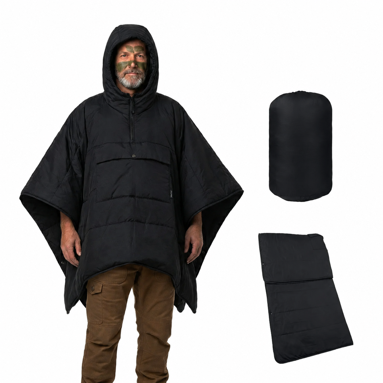 3-in-1 Wearable Hooded Poncho Blanket – Lightweight Camping Blanket with Pocket