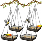 Black Hanging Platform Bird Feeder with Mesh Tray for Outdoor Birds
