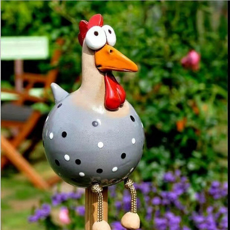 Hand Painted Resin Garden Hen Decor with Dangling Legs, Outdoor Chicken Statue