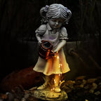 Hand Painted Girl with Solar Watering Can Garden Statue