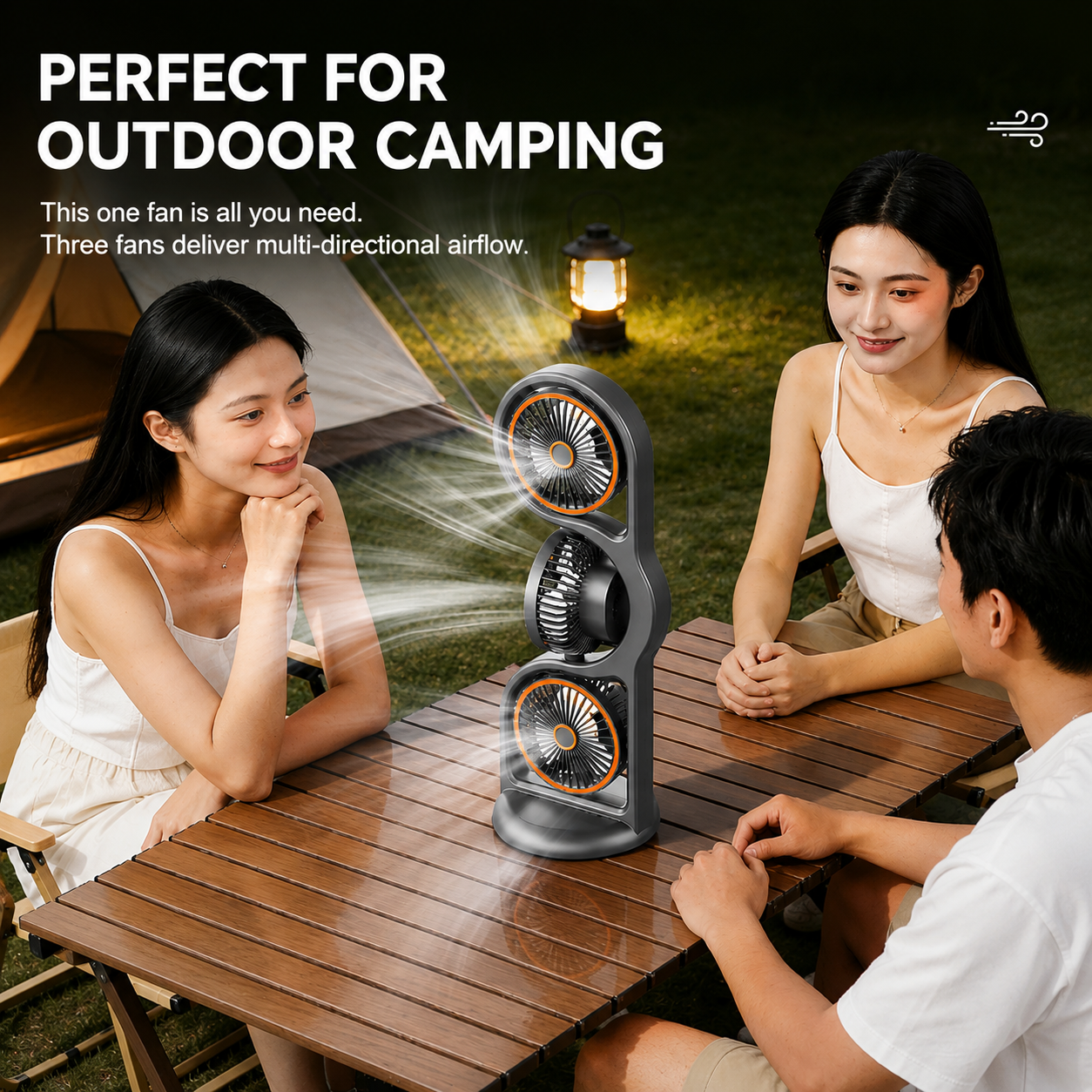 Portable Three Head Fan USB Rechargeable 5 Speed Cooling Fan