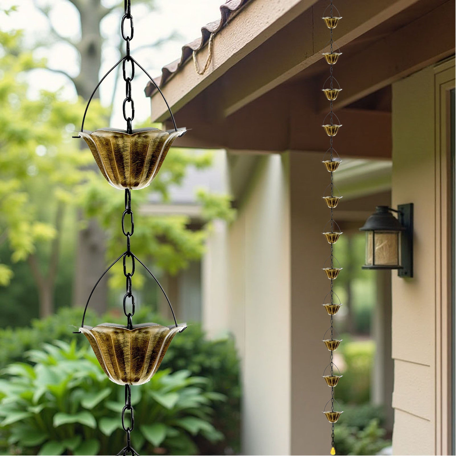 Lotus Cup Rain Chain for Gutters, Decorative Metal Downspout Replacement